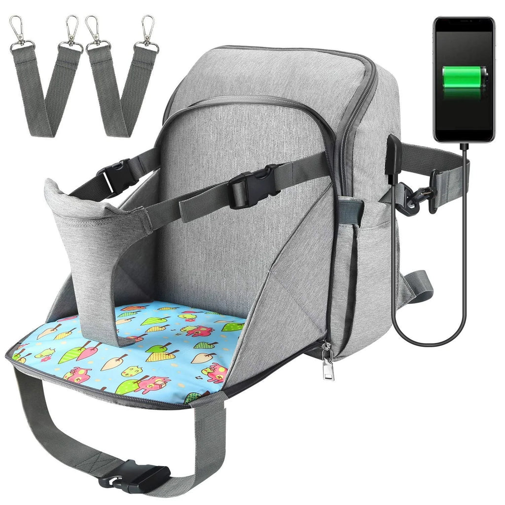 Large Capacity Gray Backpack Diaper Bag with USB Charging Water Resistant and Multifunction Print for Travel and Office Use