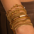 J&D Fashion Waterproof Stainless Steel 18K Gold Plated PVD Simple Link Chain Jewelry Bracelet Set Low Key Luxury