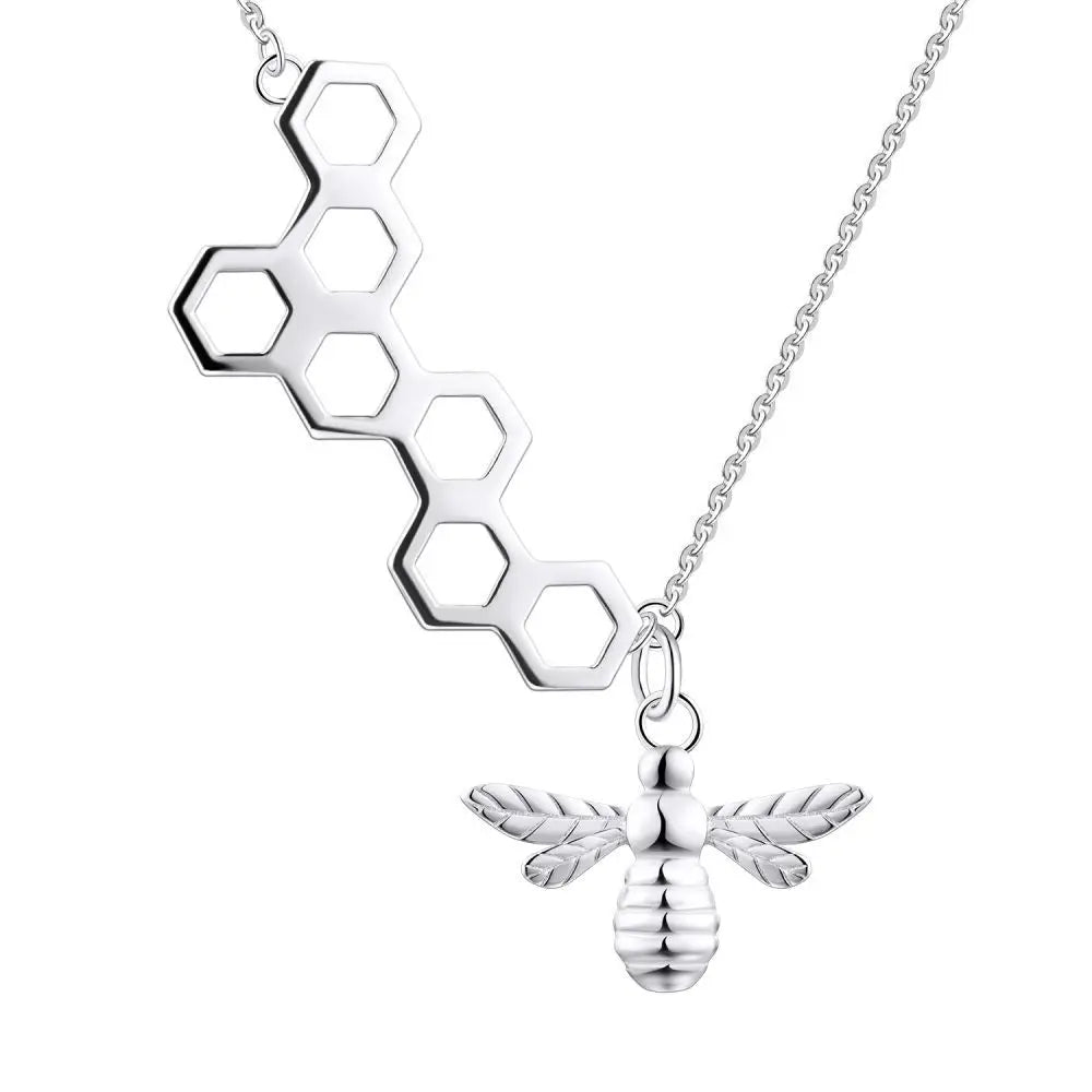 925 Sterling Silver Geometric Bee Hive With Honey Bee Lariat Y Necklace Bee Jewelry