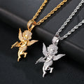 Diamond Eval Angle Pendant Iced Out Angle with Gun CZ Prong Solid Brass Pendant Necklace Robe Chain Hip-hop Jewalry for Man