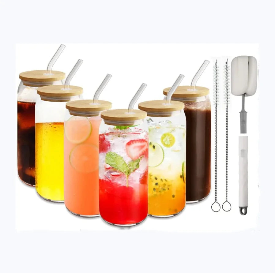 Glass Cup with Lid and Straw Mason Jar Cups with Lids and Straw