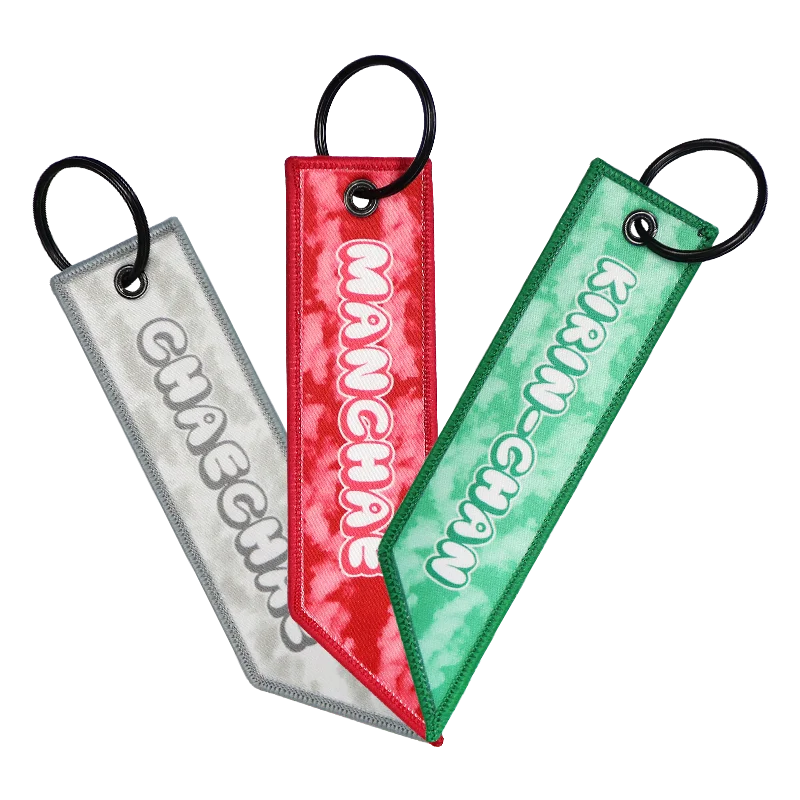 Sublimation Embroidery Keychain Merrow Border Iron on Embroidered Patch With Keyring for Garments Custom Woven Key Tag