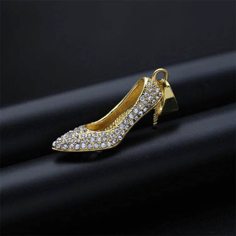 Non Tarnish Gold Jewelry Stainless Steel High Heeled Shoe Pendant Rhinestone Necklace for Women