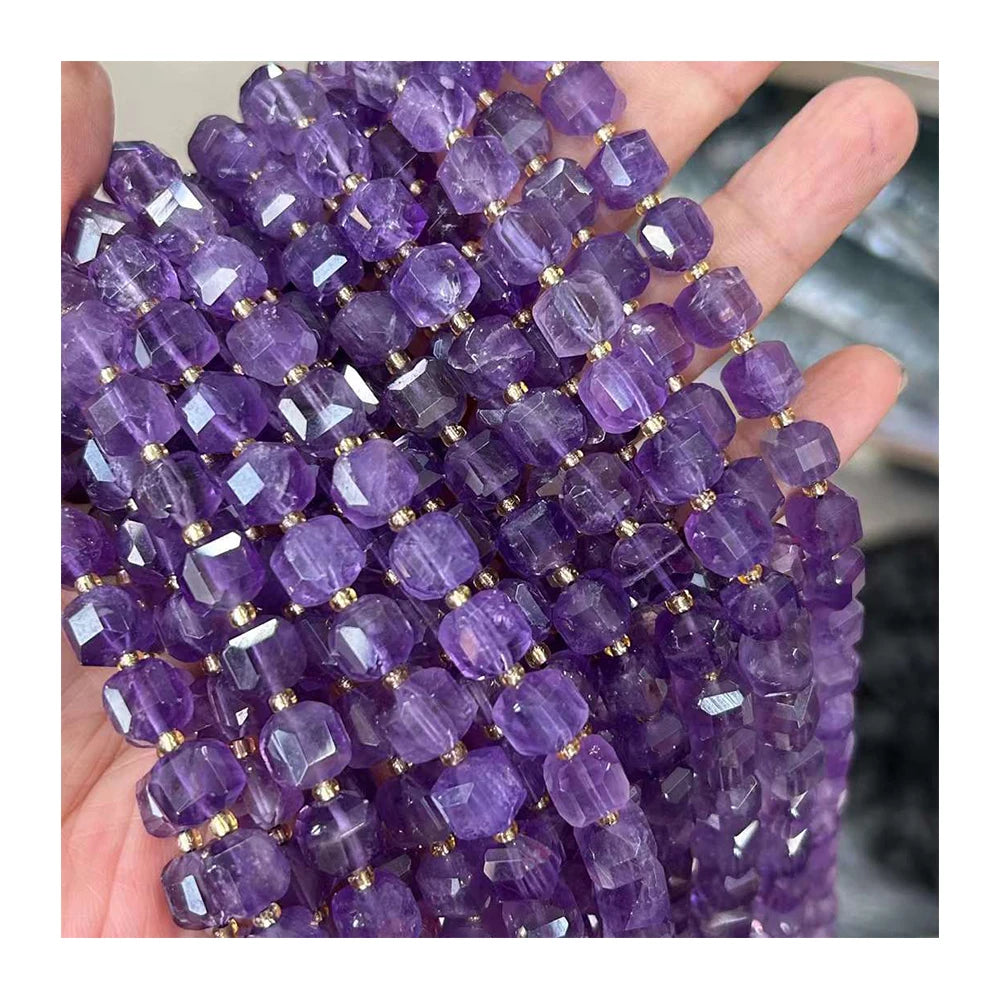 Healing Crystal Quartz Candy Beads 10mm Amethyst Natural Gemstone Faceted Cube Strand Beads for Jewelry DIY Making Loose Beads
