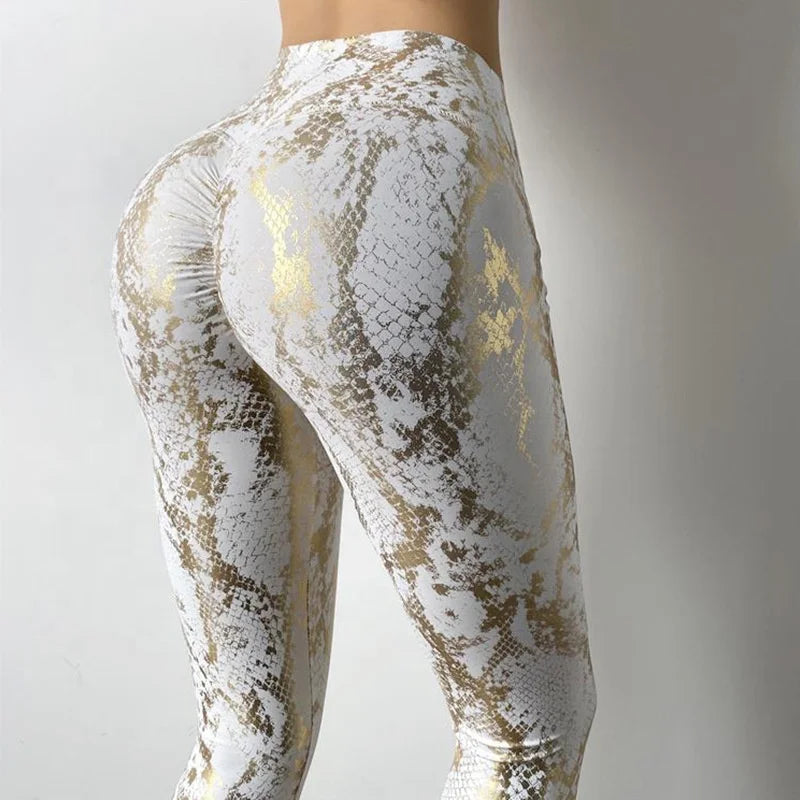 Beautyshow 2022 Tiktok New Women Snake Printed Yoga Pants High Waist Scrunch Butt Gym Leggings Yoga Leggings for Women