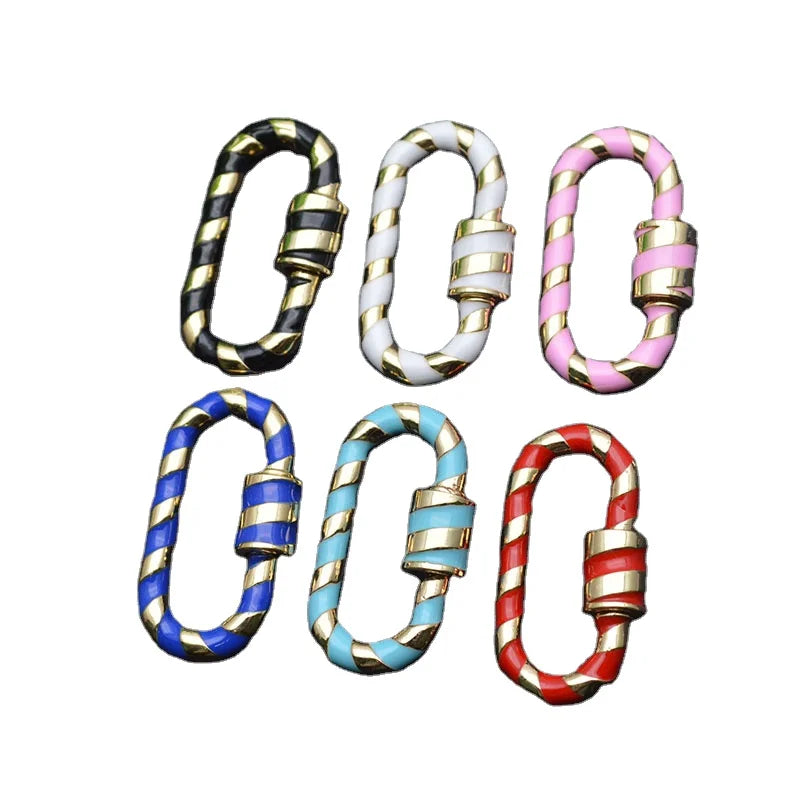 Gold Plated Multi Enamel Oval Shape Lock Charms Carabiner Clasp Brass Connection Buckle for Necklace Making Findings