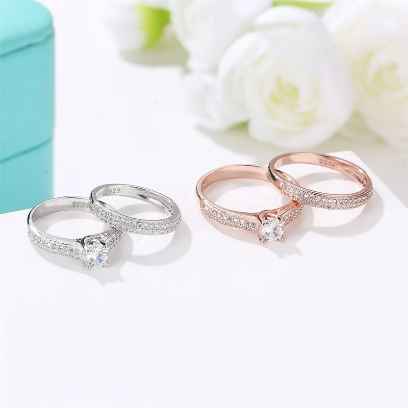 Romantic Wedding Rings Set Couple Engagement Zircon Silver Ring Classic Valentine's Day Gift Luxury Jewelry