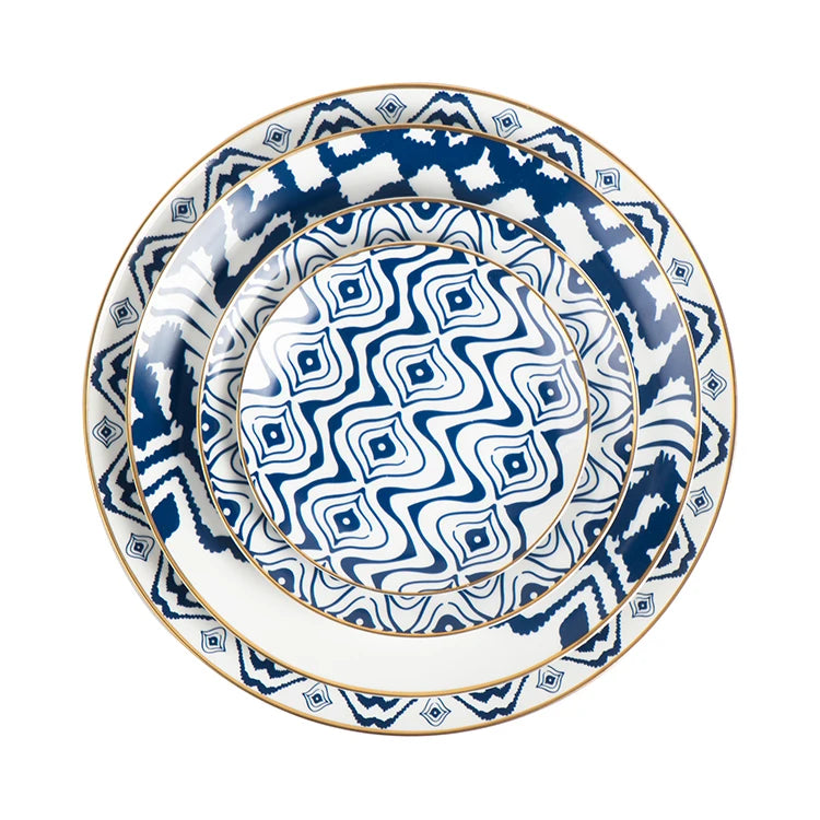 Elegant Design Hand Painted Blue Ceramic Dinner Plate Set Bone China Dinnerware Sets Porcelain for Wedding Home Decor