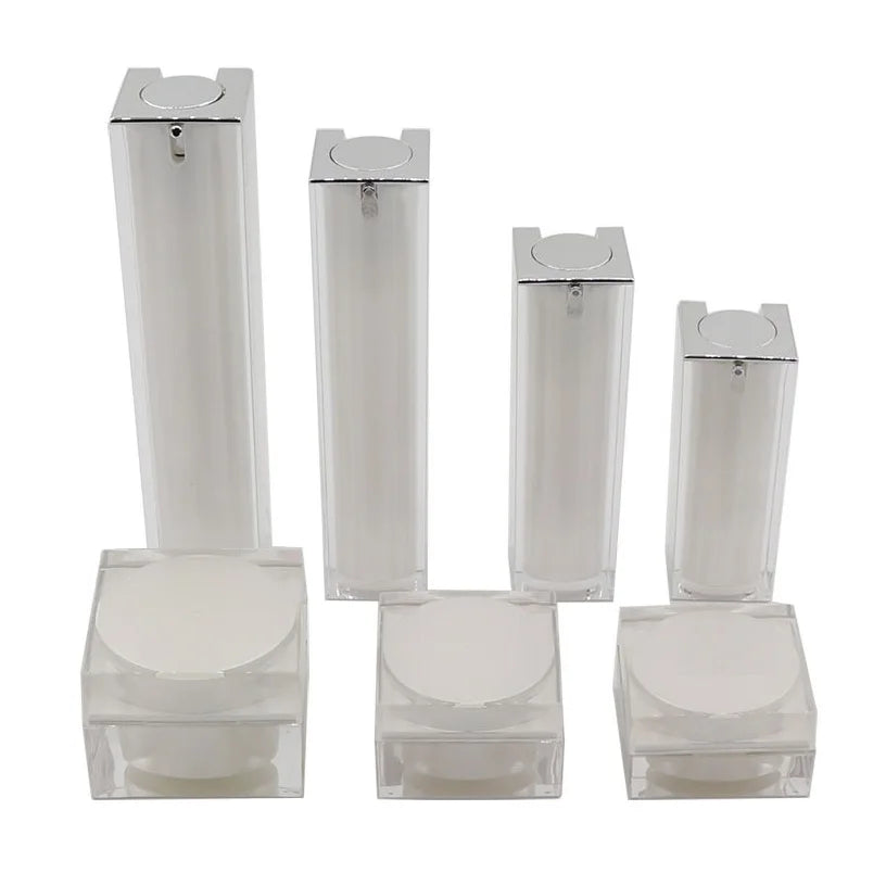 Acrylic Airless Bottle Lotion Pump Cosmetic Emulsion Packaging 15ml 30ml 50ML 100ML Luxury Square White Cream Jar 15G 30G 50G