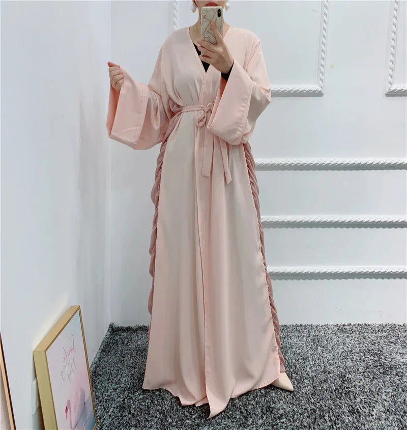 Wholesale Abaya Women Muslim Dress Turkey Polyester Dress Stitching Front Open Abaya Islamic Clothing