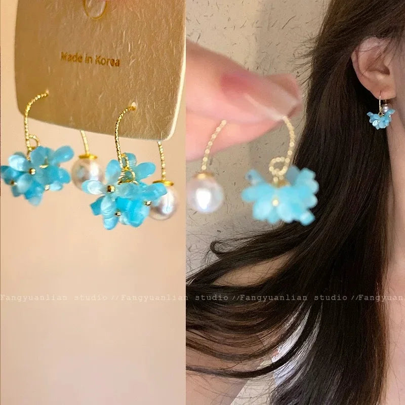 Hot Selling Gold Plated Alloy Fashion Earrings for Women Shiny Flowing Enamel Plum Sweet Cherry Blossom Drop Earrings Cheap Sale