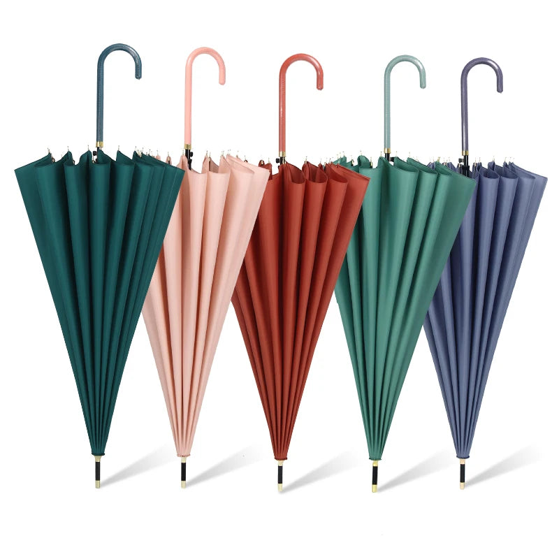 New Solid 16-bone Advertising Umbrella Straight Clear Customized Umbrella Automatic Long Umbrella Vintage Polyester Restaurants
