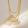 18K Gold Plated 3mm Snake Chain Triple Layer Women Statement Stainless Steel Necklace