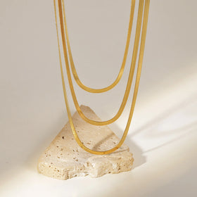 18K Gold Plated 3mm Snake Chain Triple Layer Women Statement Stainless Steel Necklace