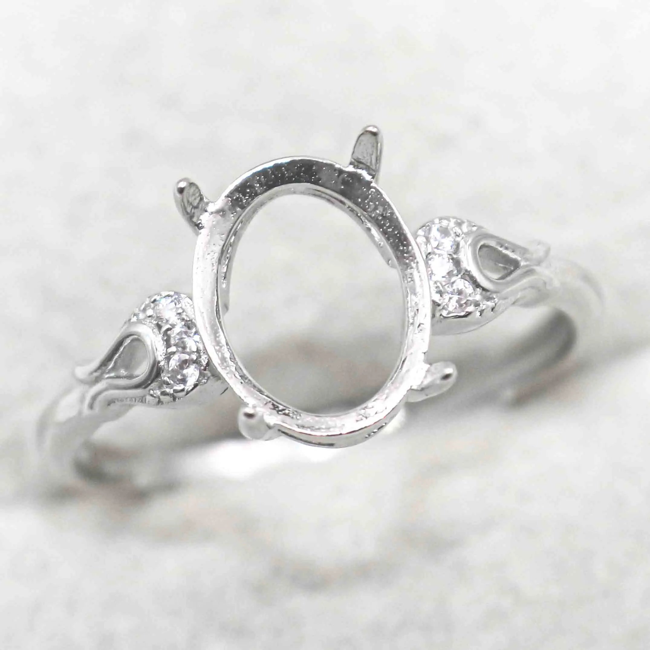 Sterling Silver 8*10mm Semi Mount Ring Empty Frame Blank Support Setting S925 Base Holder Without Center Stone for DIY Inlay