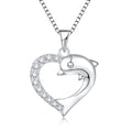 YILUN Rhodium Plated Zirconia 925 Sterling Silver Dolphin Heart Pendant Necklace Jewelry for Women
