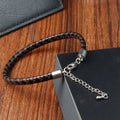 Fashion Jewelry Stainless Steel Lobster Clasp Cowhide Leather Classic Black Leather Cord Woven Leather Bracelet for Women Men