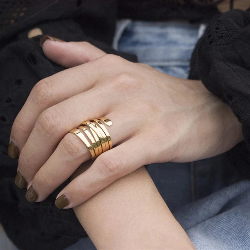 New Multi Layered Wrapped Spiral Geometric Rings 18K Gold Plated  Ring for Women