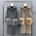 Wholesale Knitted Wool Women Fox Fur Pullover Sweater With Big Pocket Fur