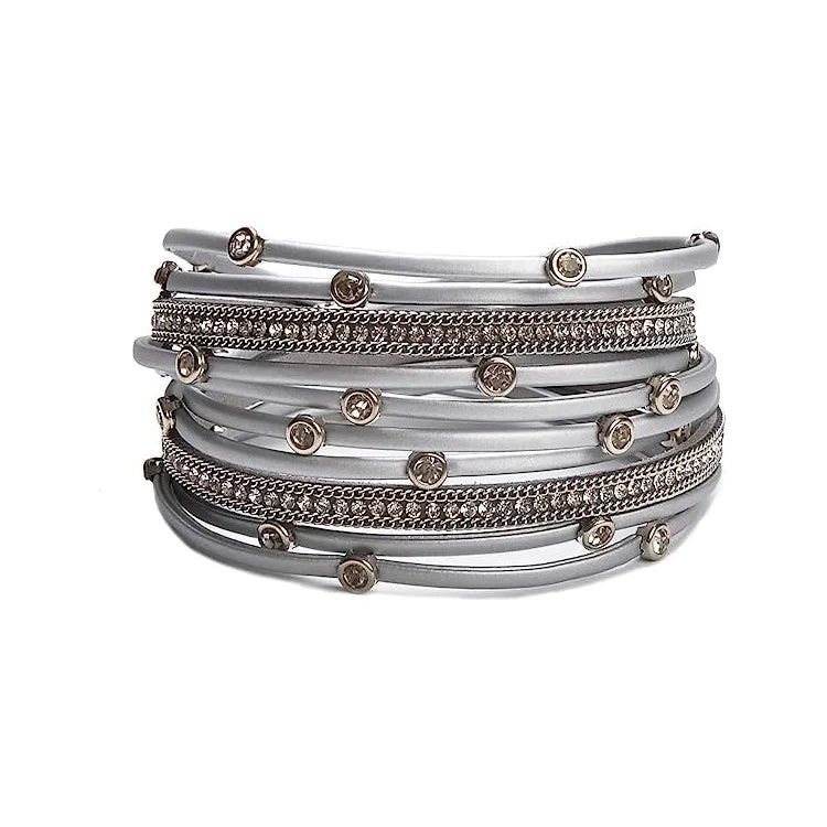 2025 New Braided Leather Bracelet Stud Beads Crystal Leather Cuff Bracelets Exquisite Jewelry Leather Bracelet Women
