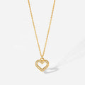 New Arrival 18K PVD Gold Plated Heart Necklace Stainless Steel Clear Zircon Hollow Heart Pendant Necklace for Women MegaBDM