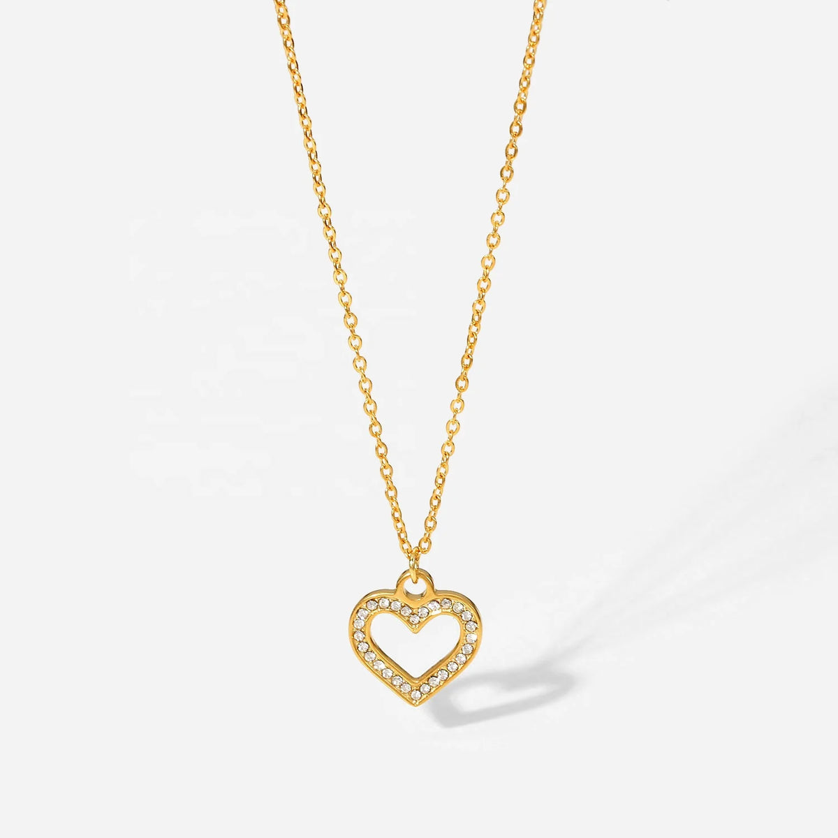 New Arrival 18K PVD Gold Plated Heart Necklace Stainless Steel Clear Zircon Hollow Heart Pendant Necklace for Women MegaBDM