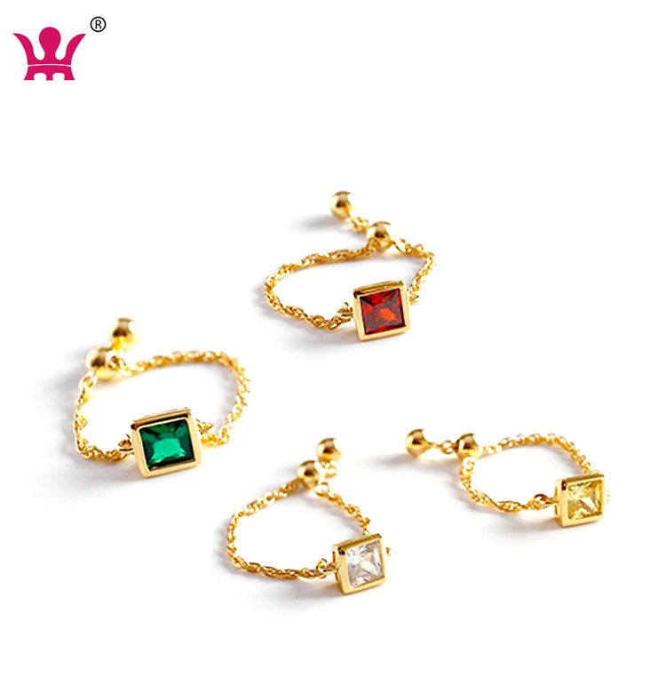 Birthday Gift Trendy Wedding Square Diamond Ring Cubic Zircon Gemstone 18k Gold Filled Dainty Chain 925 Sterling Silver Fine