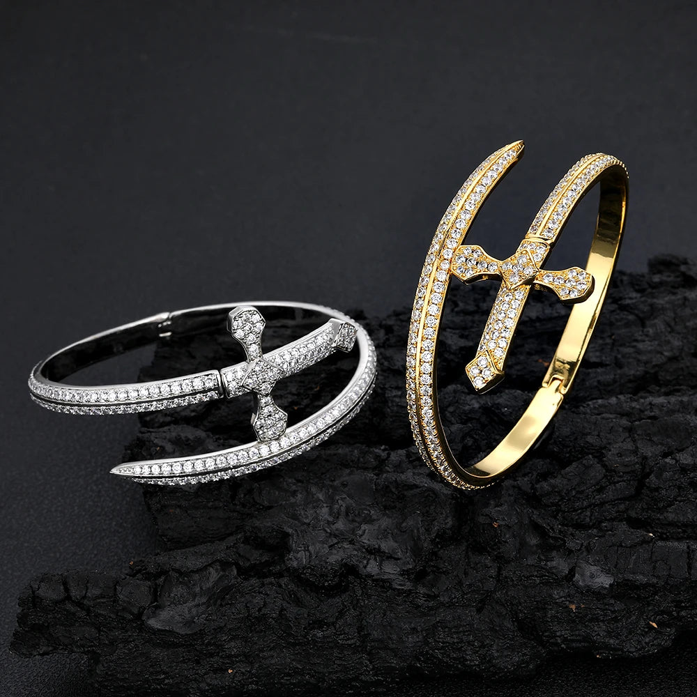 Fashion Women Men Hip Hop 2Row Luxury Diamond CZ Cubic Zirconia Cuff Bangles Bracelet