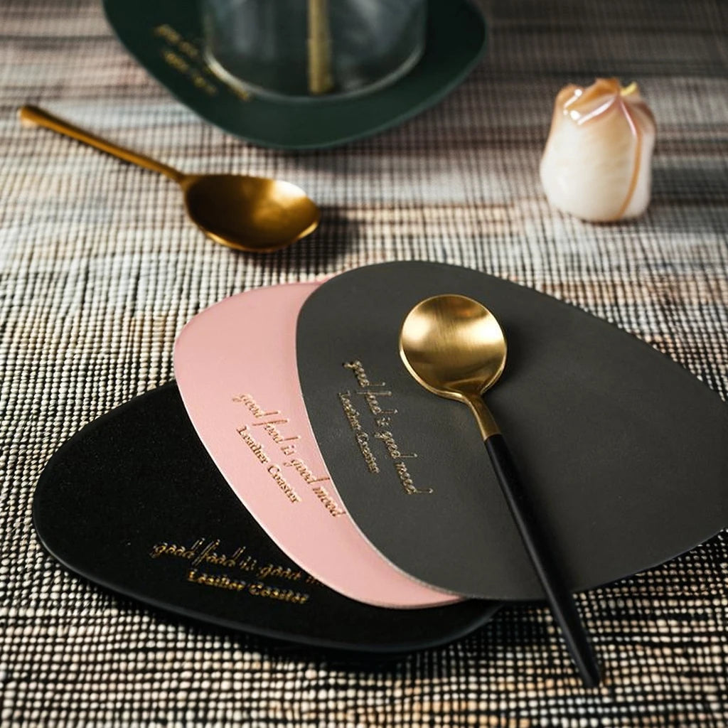 RTS Colorful Leather Coaster Tea Coffee Cup Mat Desktop Decor Drink Holder Desk Pad Placemat for Home Decor