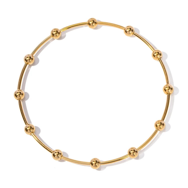 JD-30 Vintage Gold Hand Jewelry Simple Round Ball Stainless Steel Titanium Bangle Bracelet