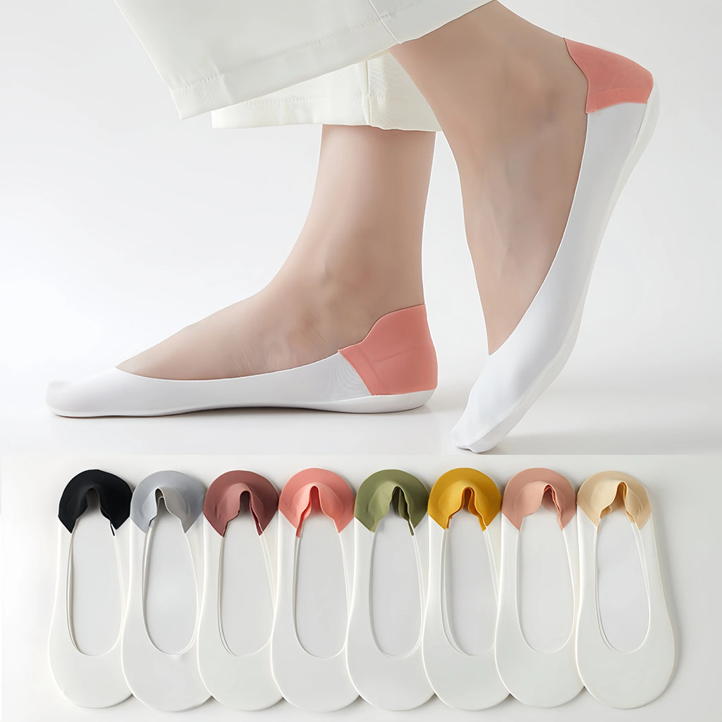 Hot Selling Women Spring Summer Soft Thin Milk Silk Breathable Comfortable No Show Socks 2 Color Splicing Cotton Invisible Socks