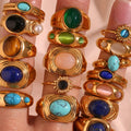 Hot Sale Stainless Steel Fashion Simple Single Stone Ring Design Garnet Stone Turquoise Gold Ring