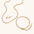 Dingran New Fashion Design Zircon Chain Patchwork Paperclip Necklaces Gold Plated Stainless Steel Jewelry Set