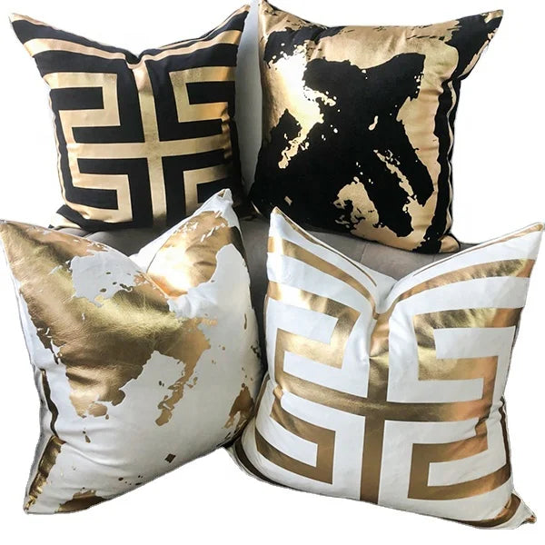 2025Wholesale Home Decor Golden Silver Stripes Velvet Black White Sofa 3D Gold Foil Print Cushion Cover Throw Pillow Cases