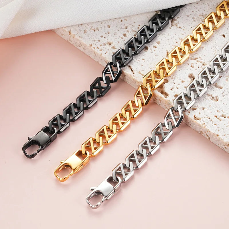 18k Gold Plated 316L Stainless Steel Rhombus Cuban Chain Bracelet Friendship Bracelet for Men Women