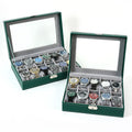 Luxury Leather Watch Box Organizer for Men 6/10/12 Slot Watch Display Case Glass Lid Dark Green Wood Inner Durable Water