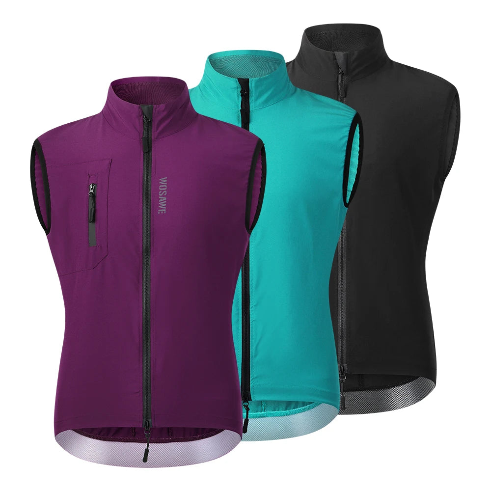 WOSAWE New Design Men's Cycling Sleeveless Jacket  Windproof Breathable Mesh Road Bike Vest Reflective Cycling Gilet