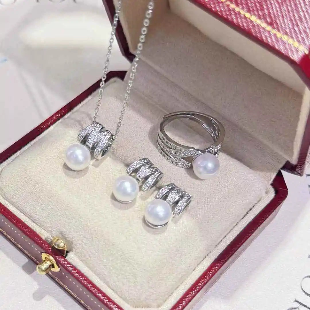 Special Offer Luxury AAAA Platinum Plated Freshwater Pearl 7.5-8mm White Necklace Earring 2-Piece Jewelry Engagement Anniversary
