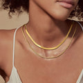 18K PVD Gold Plate Herringbone Rope Twist Double Chain Layered Necklace Stainless Steel Necklace Tarnish Free Waterproof Jewelry