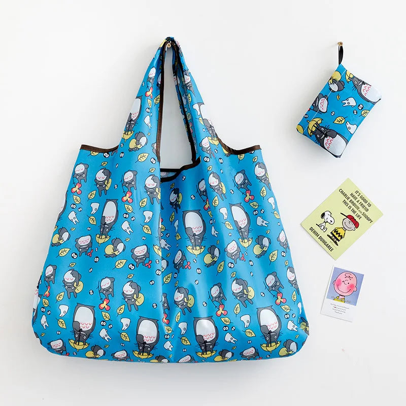 New Custom Logo Floral Print Large Eco Polyester Folding Shopping Bag Reusable Portable Woman Handbag