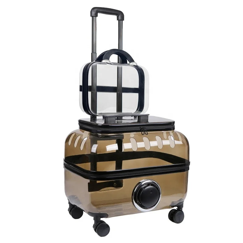 Innovation Design OEM Outdoor Large Capacity Transparent PVC Breathable Portable Cat Travel Bag Pet Trolley With Electric Fan