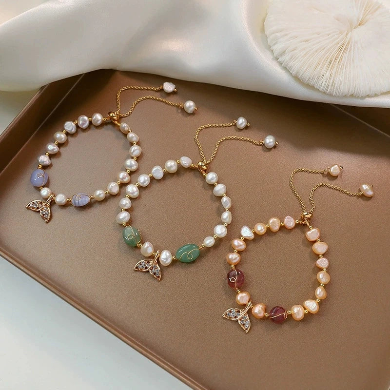 Baroque Mixed Pearl Chain & Link Bracelet French Style Women's Anniversary Korean Version Simple Fish Tail Student Jewelry