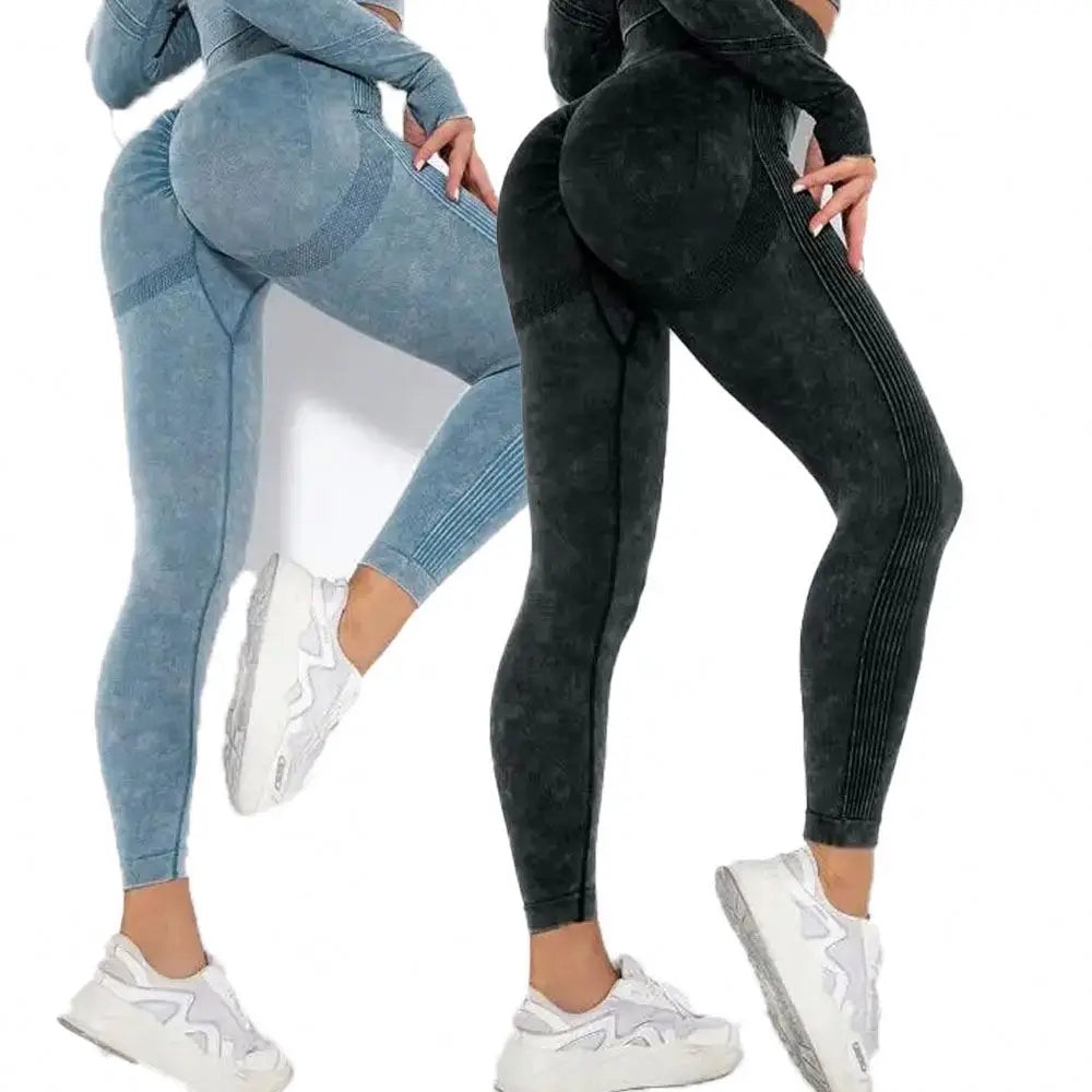 Custom LOGO Factory Price Yoga Wash High Waist Workout Washed Leggings Running Sports Pants Women Fitness Gym Clothing