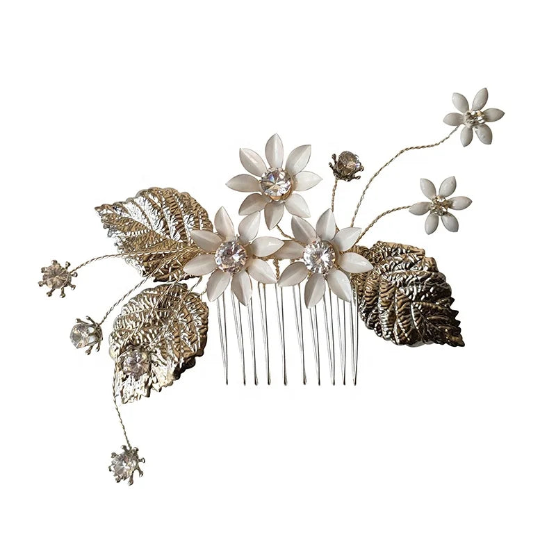Elegant Hair Comb Flower Leaf Hair Pin Bridal Wedding Dress Dinner Accessories Women Headpiece Jewelry