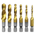 6Pcs M3-M10 Hex Shank Titanium Plated Thread Tap Drill Bits Set Hss 4341 Screw Thread Metric Tap Drill Bits