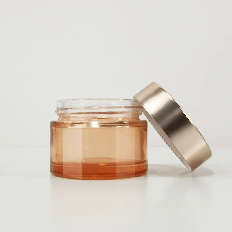 Manufacturer Selling Luxury 5G-100g Cream pink Cosmetic Jar Glass with Rose Gold Lid