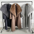 Hot Selling QC24011 Women Casual Fox Fur Collared Woolen Anti-shrink Coat