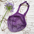 Large Capacity Cotton Mesh Beach Bags Violet Purple Net Tote Bags With Handle