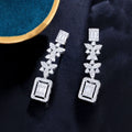 Gorgeous Women Wedding Cubic Zirconia Accessories Top Quality Sparking White CZ Long Dangle Drop Square Earrings Bridal Jewelry
