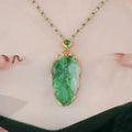 Chinese Style Artificial Jade Charm Pendant Necklace Jade Leaves Pendant Clavicle Chain Necklace for Women Girls Lucky Jewelry